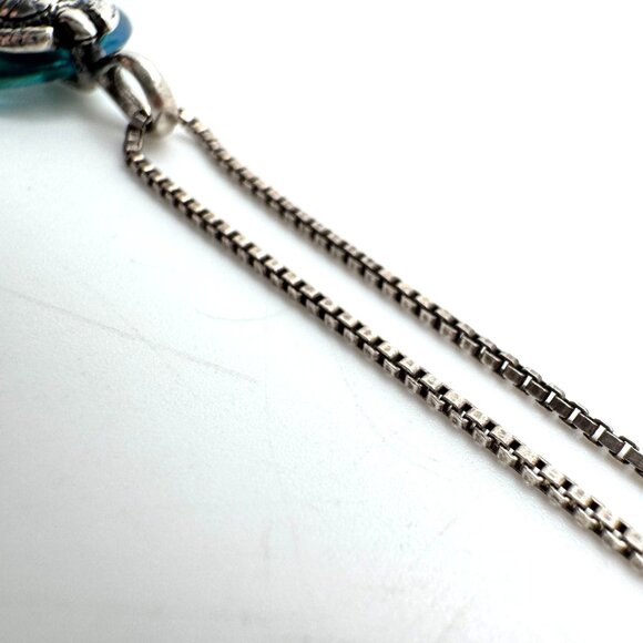 Sterling Silver Sea Turtle Necklace Blue Glass Pendant Vintage Italy 925 - Picture 5 of 8